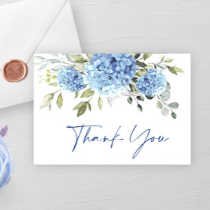 Elegant Blue Hydrangea Eucalyptus Flowers Simple  Thank You Card