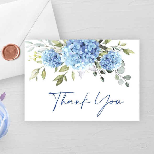 Elegant Blue Hydrangea Eucalyptus Flowers Simple  Thank You Card (Creator Uploaded)