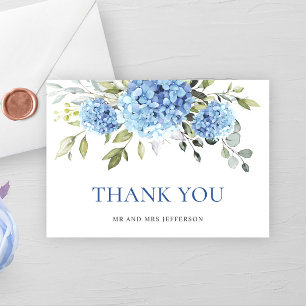 Elegant Blue Hydrangea Eucalyptus Flowers Simple  Thank You Card