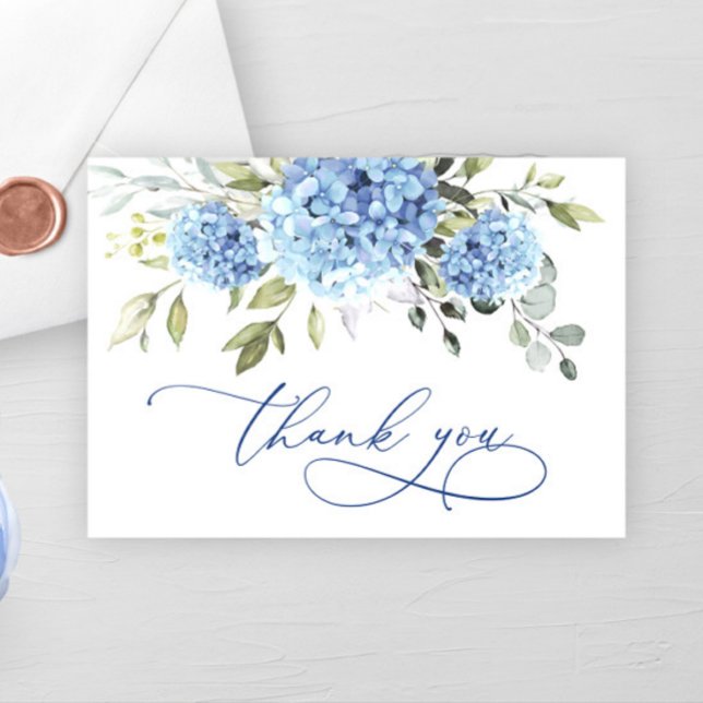 Elegant Blue Hydrangea Eucalyptus Flowers Simple  Thank You Card (Creator Uploaded)