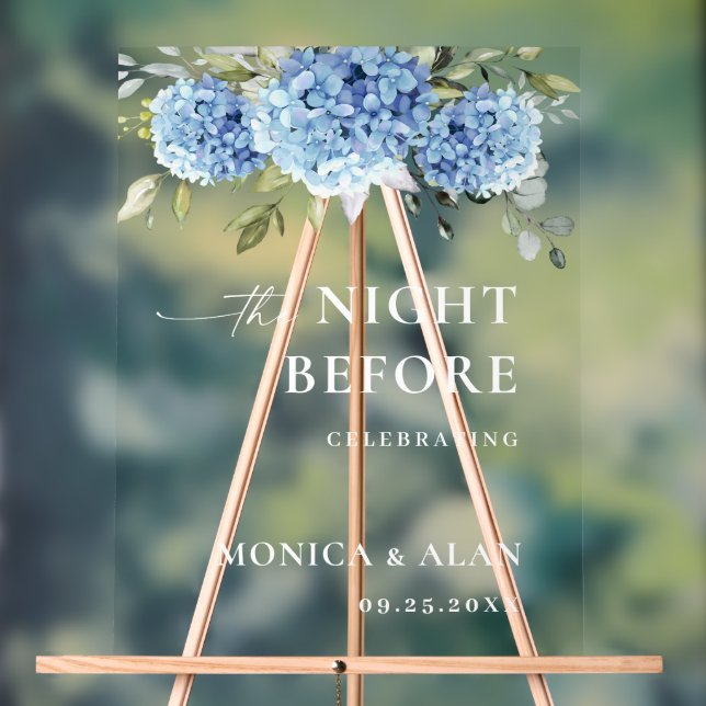 Elegant Blue Hydrangea Eucalyptus REHEARSAL DINNER Acrylic Sign (Neutral)