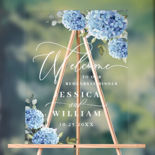 Elegant Blue Hydrangea Eucalyptus REHEARSAL DINNER Acrylic Sign