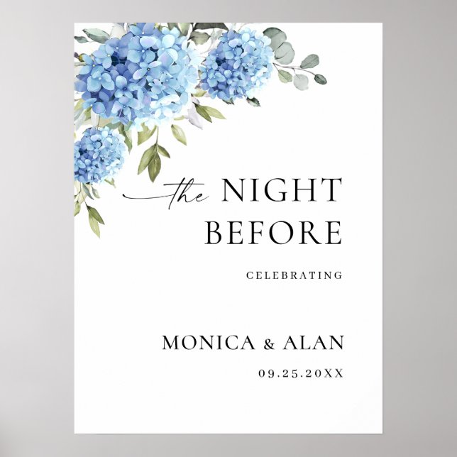Elegant Blue Hydrangea Eucalyptus REHEARSAL DINNER Poster (Front)