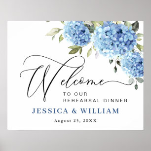 Elegant Blue Hydrangea Eucalyptus REHEARSAL DINNER Poster