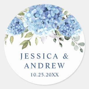 Elegant Blue Hydrangea Eucalyptus Wedding Classic Round Sticker