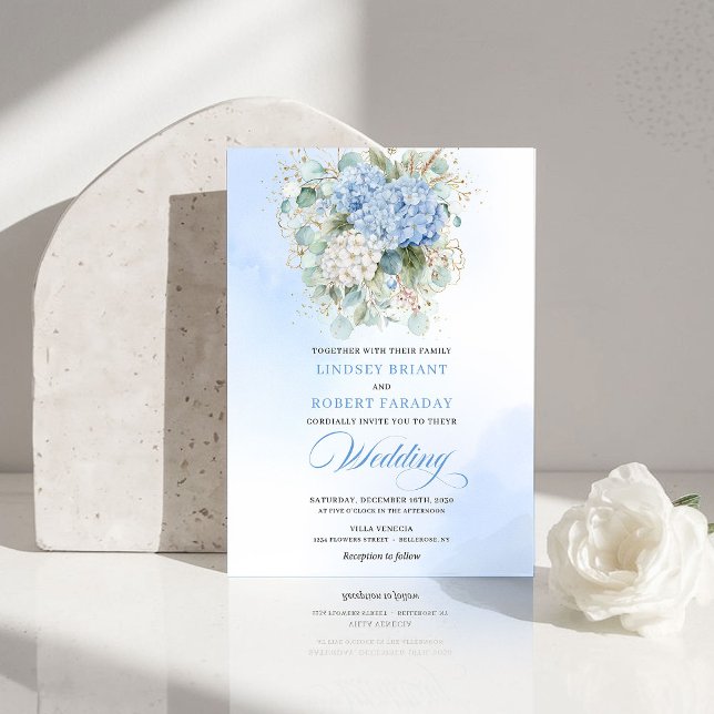 Elegant Blue Hydrangea Eucalyptus Wedding Invite (Elegant Blue Hydrangea Eucalyptus Wedding Invite)