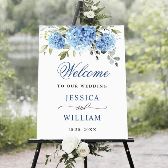 Elegant Blue Hydrangea Eucalyptus Wedding Welcome Poster (Creator Uploaded)