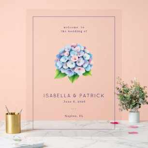 Elegant Blue Hydrangea Floral Acrylic Sign