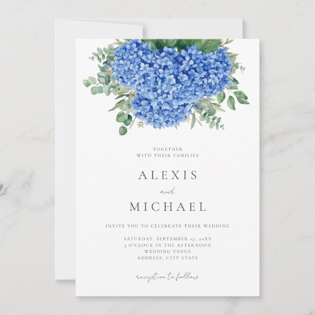 Elegant Blue Hydrangea Floral Invitation (Front)