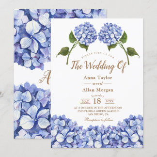 Elegant Blue Hydrangea Floral  Invitation