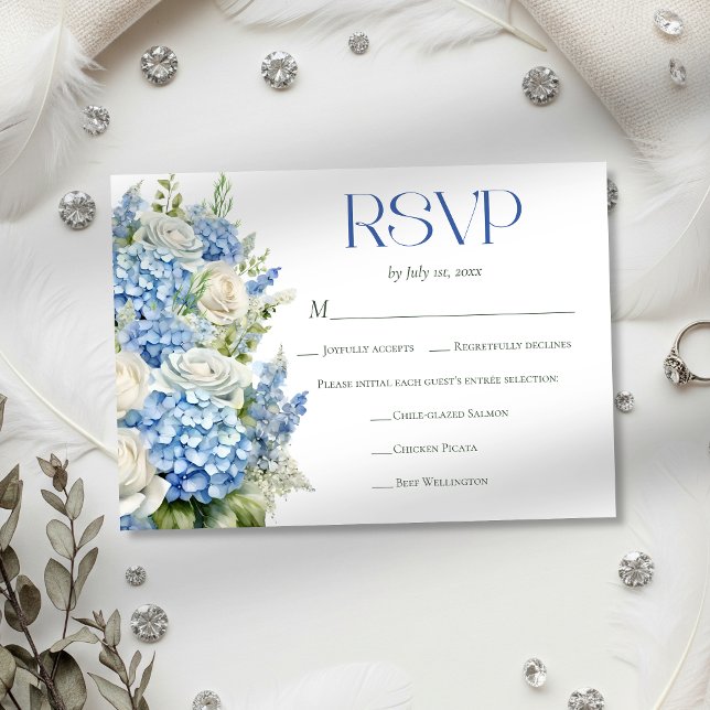 Elegant Blue Hydrangea Floral Meal Choice Wedding RSVP Card (Creator Uploaded)