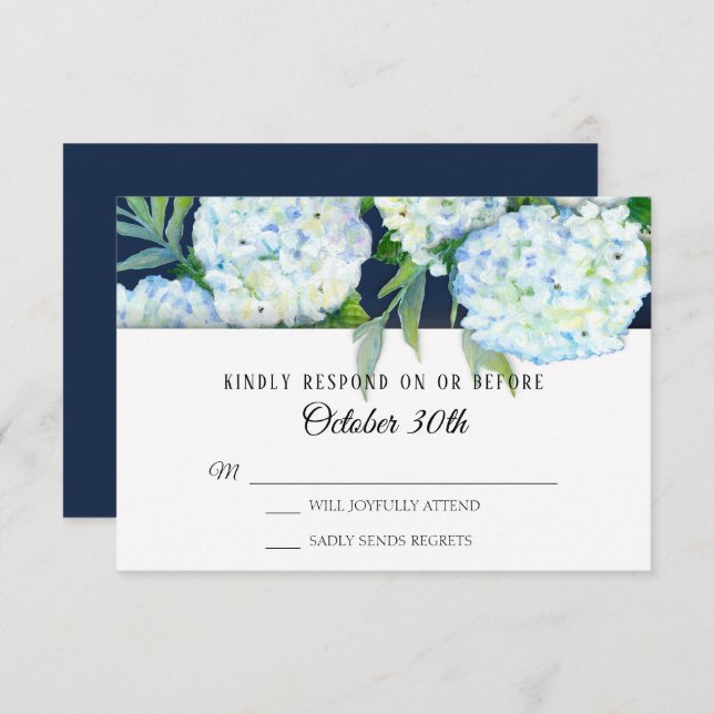 Elegant Blue Hydrangea Floral Navy RSVP Wedding Invitation (Front/Back)