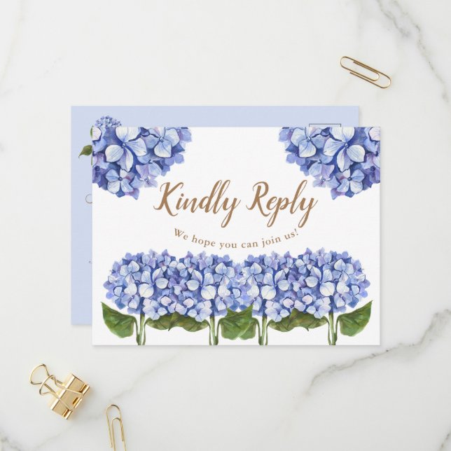 Elegant Blue Hydrangea Floral  RSVP Cards (Front/Back In Situ)