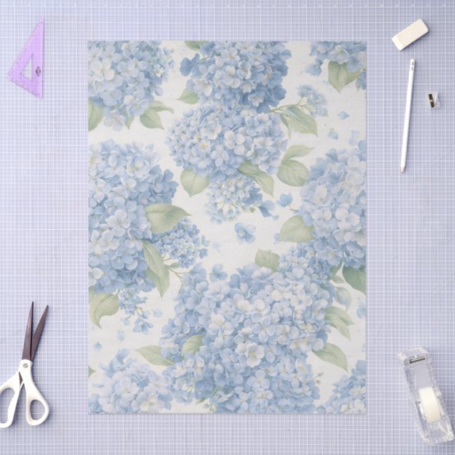 Elegant Blue Hydrangea Floral  Tissue Paper (Craft)
