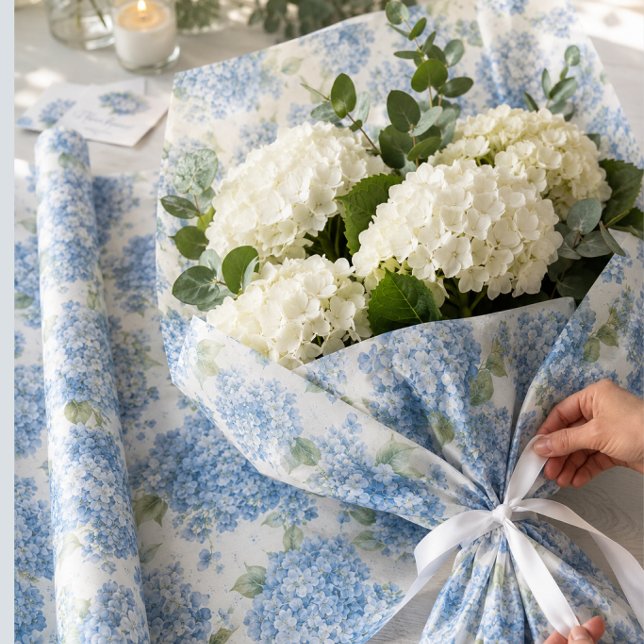 Elegant Blue Hydrangea Floral  Tissue Paper (Wrap gifts with timeless elegance using soft blue hydrangeas—perfect for heartfelt giving and floral)