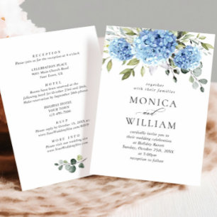 Elegant Blue Hydrangea Floral Wedding All In One Invitation