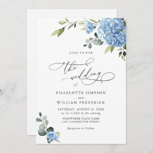 Elegant Blue Hydrangea Floral Wedding All In One Invitation