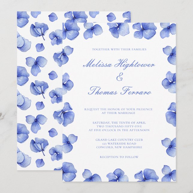 Elegant Blue Hydrangea Floral Wedding Invitation (Front/Back)