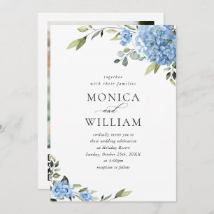 Elegant Blue Hydrangea Floral Wedding QR code Invitation