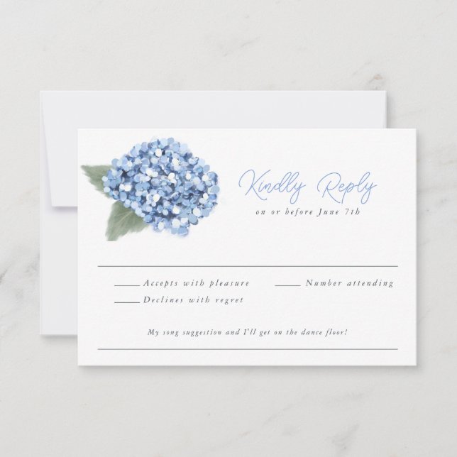 Elegant Blue Hydrangea Floral Wedding  RSVP Card (Front)