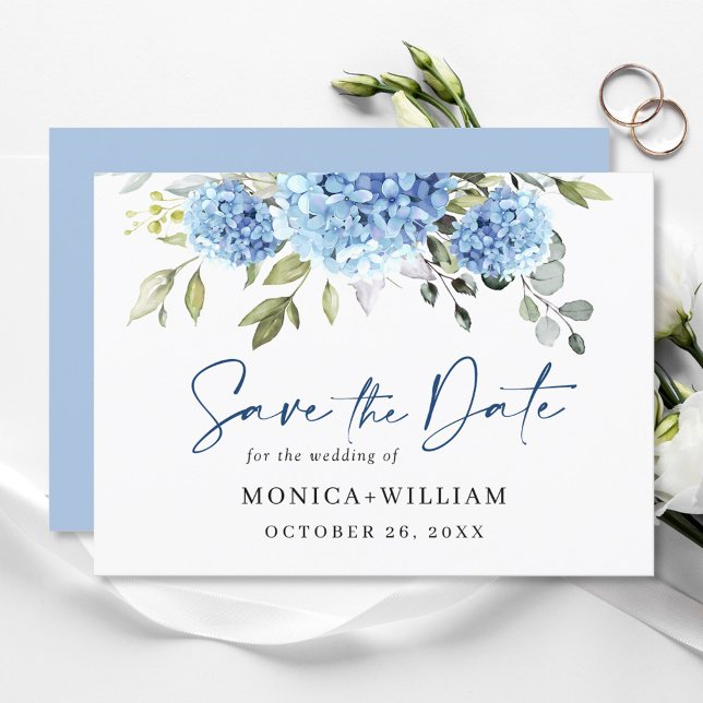 Elegant Blue Hydrangea Floral Wedding Save The Date (Creator Uploaded)
