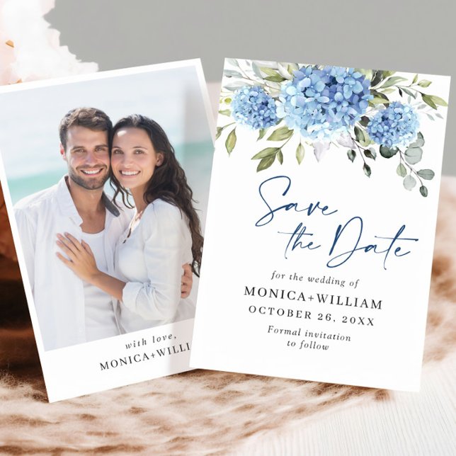 Elegant Blue Hydrangea Floral Wedding Save The Date (Creator Uploaded)