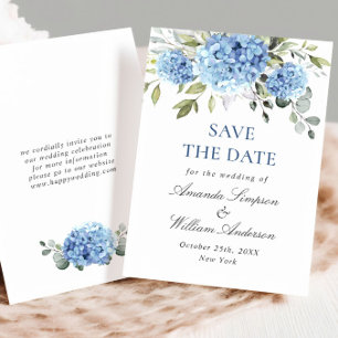 Elegant Blue Hydrangea Floral Wedding Save The Date