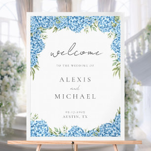 Elegant Blue Hydrangea Floral Wedding Welcome Poster