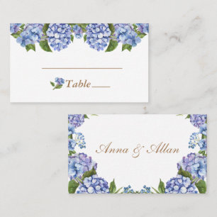 Elegant Blue Hydrangea Floral White Wedding  Place Card
