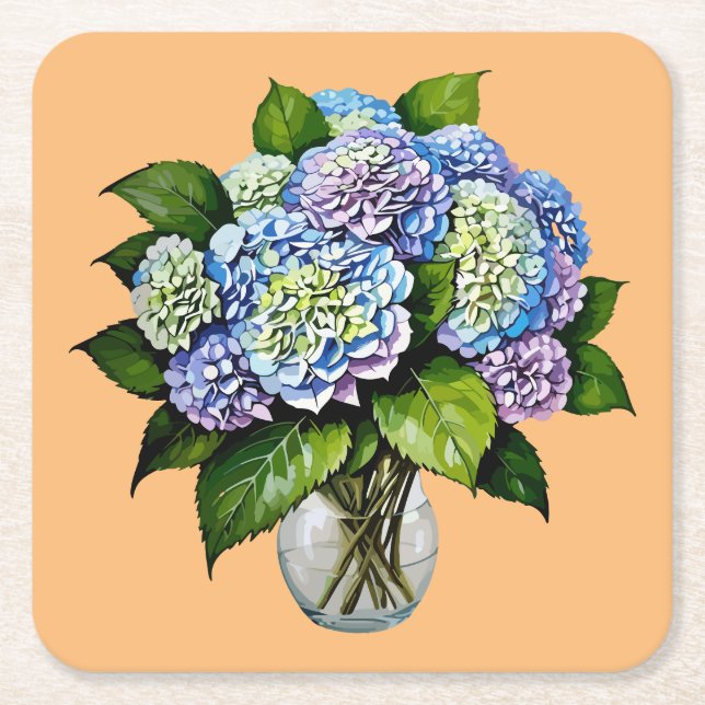 Elegant Blue Hydrangea Flower Paper Coaster (Front)