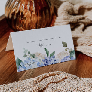 Elegant Blue Hydrangea Folded Place Card