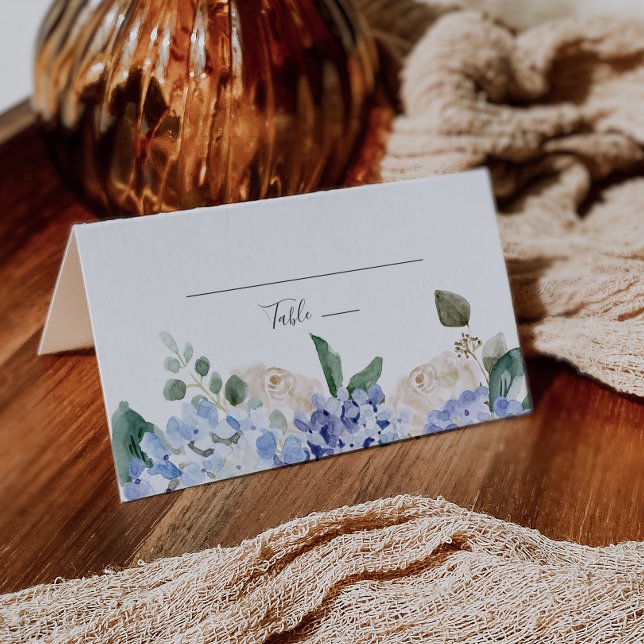 Elegant Blue Hydrangea Folded Place Card (Creator Uploaded)