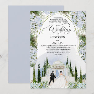 Elegant Blue Hydrangea Garden Wedding Watercolor Invitation