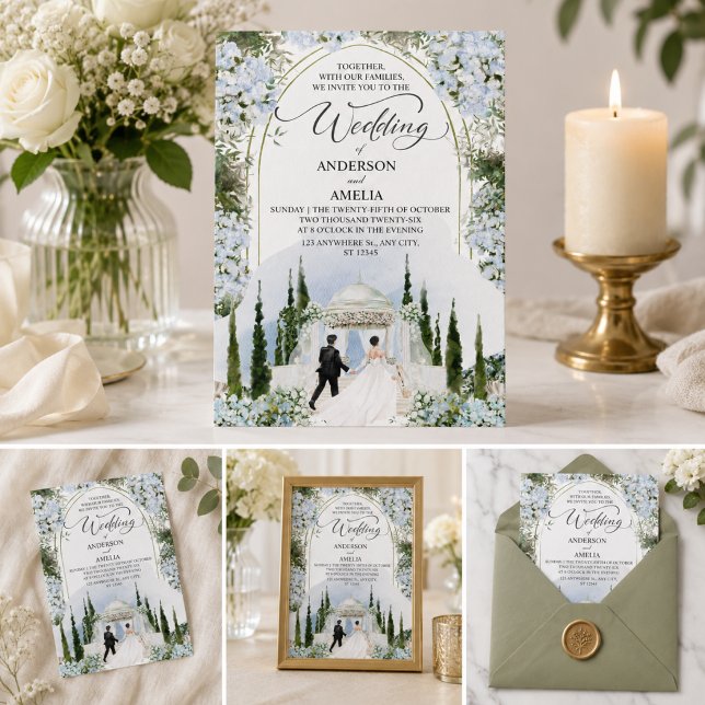 Elegant Blue Hydrangea Garden Wedding Watercolor  Invitation (Creator Uploaded)