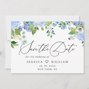 Elegant Blue Hydrangea Greenery Wedding Save The Date
