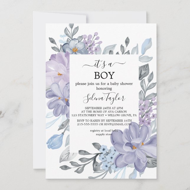 Elegant Blue Hydrangea | It’s a Boy Baby Shower  Invitation (Front)
