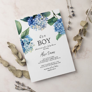 Elegant Blue Hydrangea It's A Boy Baby Shower Invitation