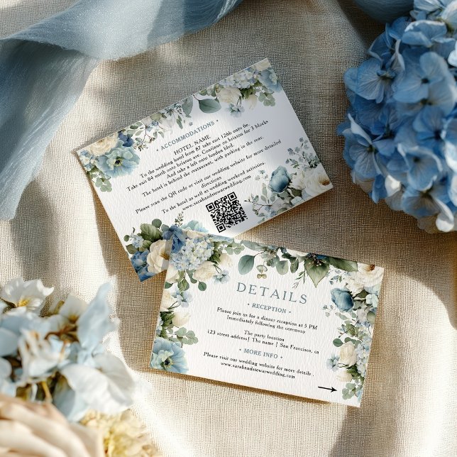 Elegant Blue Hydrangea Ivory Rose Wedding Details Enclosure Card (Elegant Blue Hydrangea Ivory Rose Wedding Details Enclosure Card)