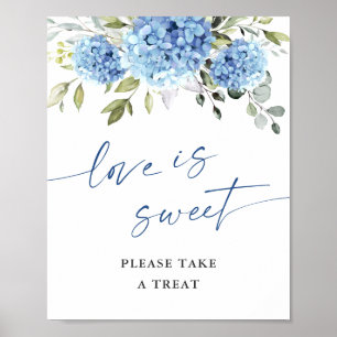 Elegant Blue Hydrangea Love is Sweet Wedding Poster