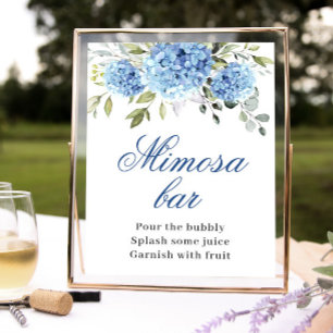 Elegant Blue Hydrangea Mimosa Bar Wedding Poster