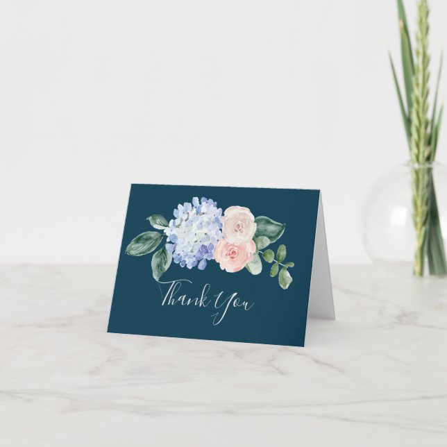 Elegant Blue Hydrangea | Navy Thank You Card (Front)