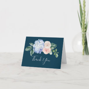 Elegant Blue Hydrangea Navy Thank You Card