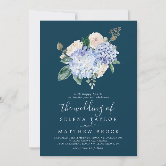 Elegant Blue Hydrangea | Navy The Wedding Of Invitation (Front)