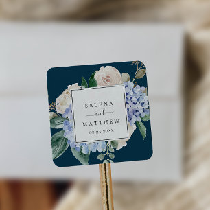 Elegant Blue Hydrangea Navy Wedding Envelope Seals