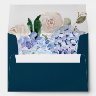 Elegant Blue Hydrangea   Navy Wedding Invitation Envelope