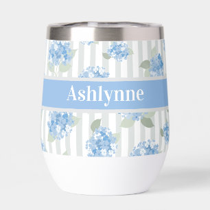 Elegant Blue Hydrangea Pattern Grey Stripe Name