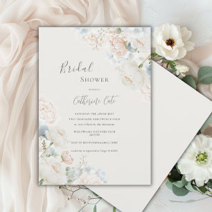 Elegant Blue Hydrangea Peonies Bridal Shower Invitation