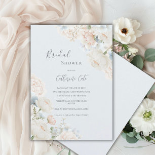 Elegant Blue Hydrangea Peonies Bridal Shower  Invitation