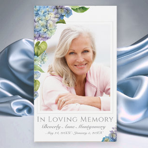 Elegant Blue Hydrangea Photo Memorial Funeral Card