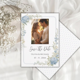 Elegant Blue Hydrangea Photo Save the Date